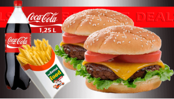 SET 2. Two  Cheese Burgers  with fries and  Cola (1,25 L)