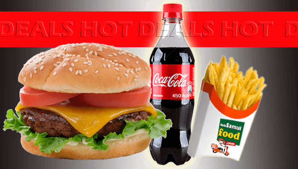SET 1.  Cheese Burger (beef) with Fries and Coca Cola (450ml)
